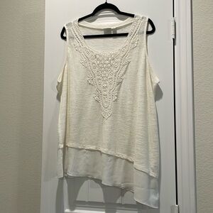 Cato Women’s Tunic Top Size 3X Cream Lace Crochet Longline Asymmetrical